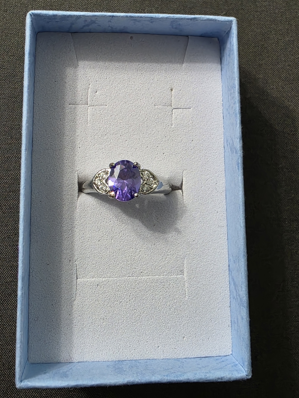 Estate Silver Tone Fashion Ring Purple Oval Stone - Item 255